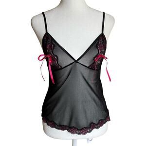 Victoria’s Secret Vintage Y2K Sexy Mesh Lace Cami Lingerie Top Bows Black Pink S